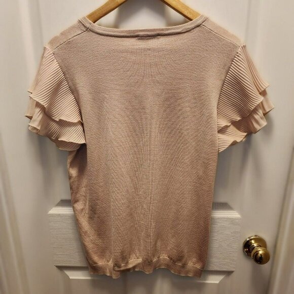 Adrianna Papell Pink Tiered Flutter Sleeve Sweater – Size Large - Picture 2 of 9